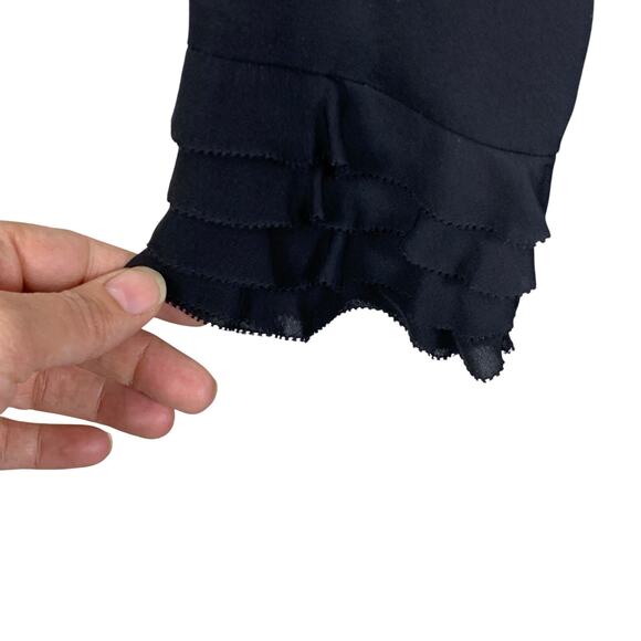 Rebecca Taylor Black Silk Long Sleeve Ruffled Knee Length Dress - Size 2 - Picture 3 of 7